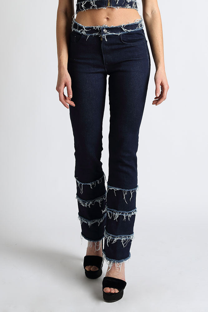 Nev Mid Rise Fringe Ruffle Jeans