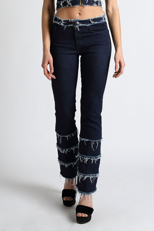 Nev Mid Rise Fringe Ruffle Jeans