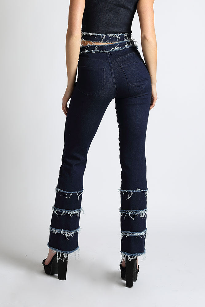Nev Mid Rise Fringe Ruffle Jeans
