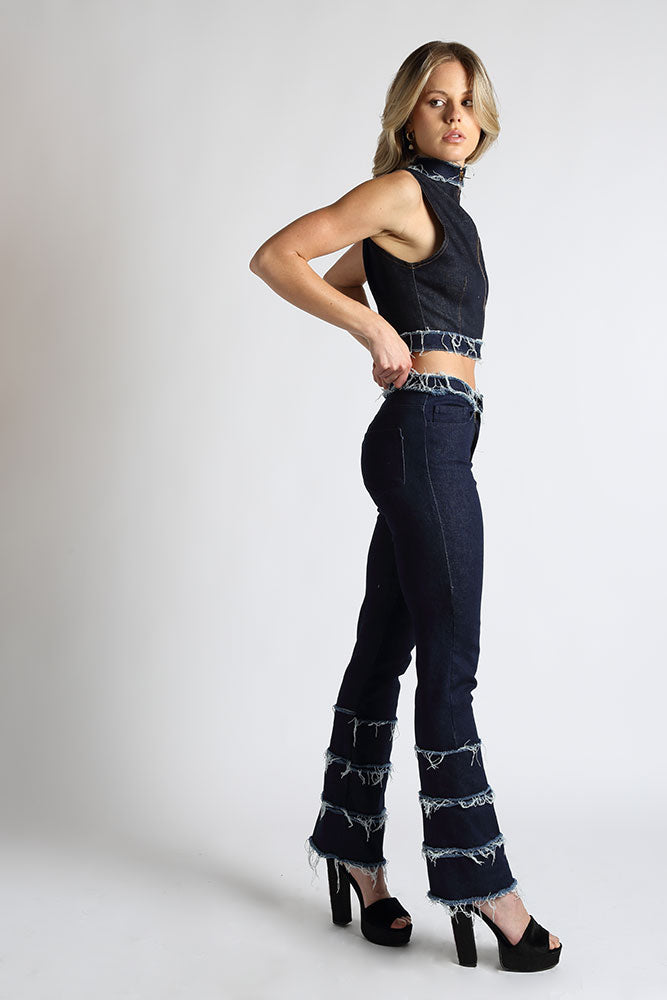 Nev Mid Rise Fringe Ruffle Jeans