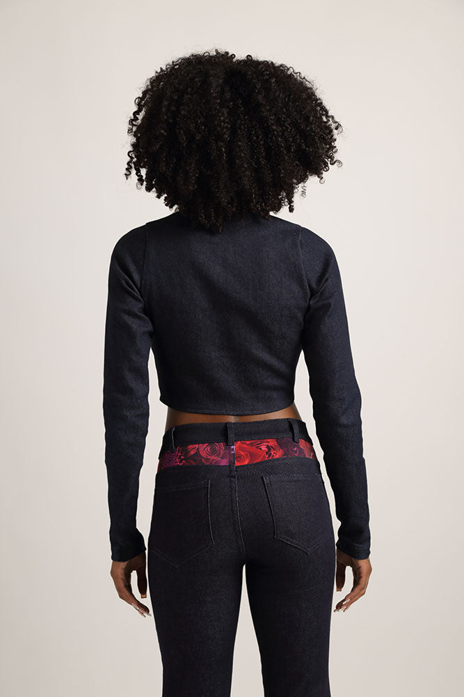 Faces in Red Cropped Motorcycle Jacket