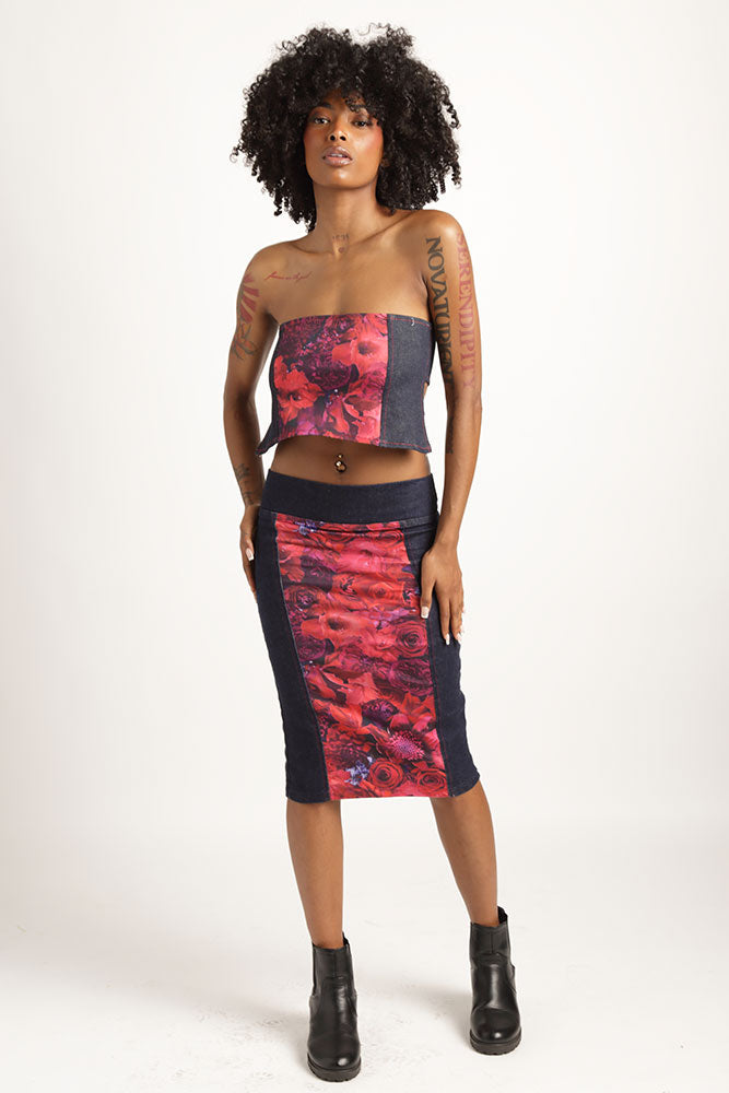 Faces in Red Pencil Skirt