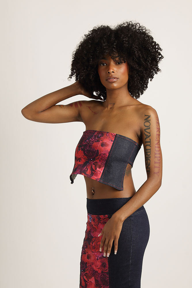 Faces in Red Denim Bandana-Inspired Top