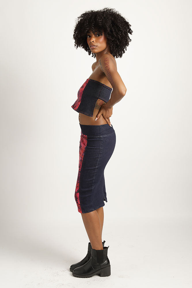 Faces in Red Pencil Skirt