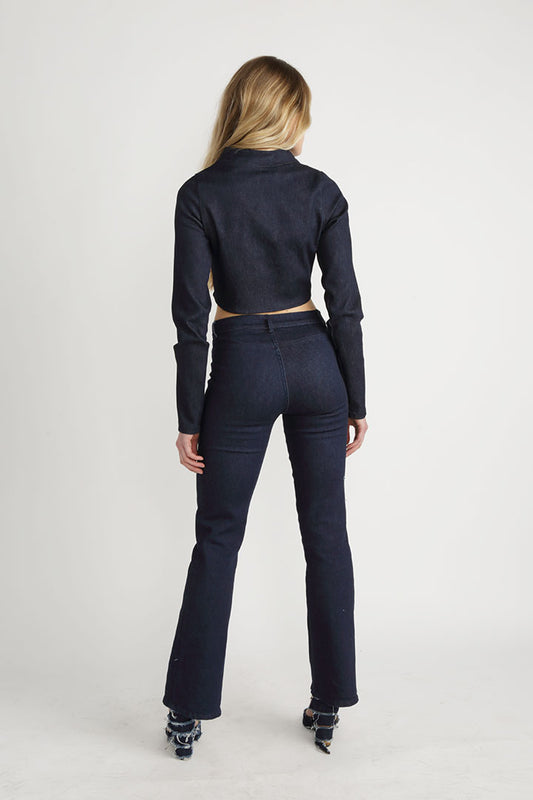 Indigo Denim Cropped Motorcycle Jacket