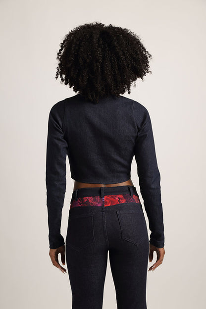 Faces in Red Cropped Motorcycle Jacket
