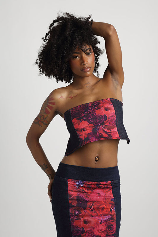 Faces in Red Denim Bandana-Inspired Top