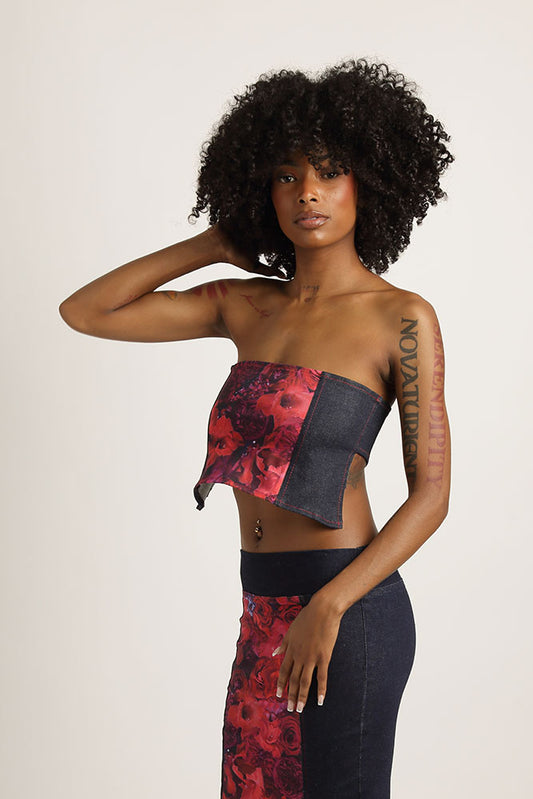 Faces in Red Denim Bandana-Inspired Top